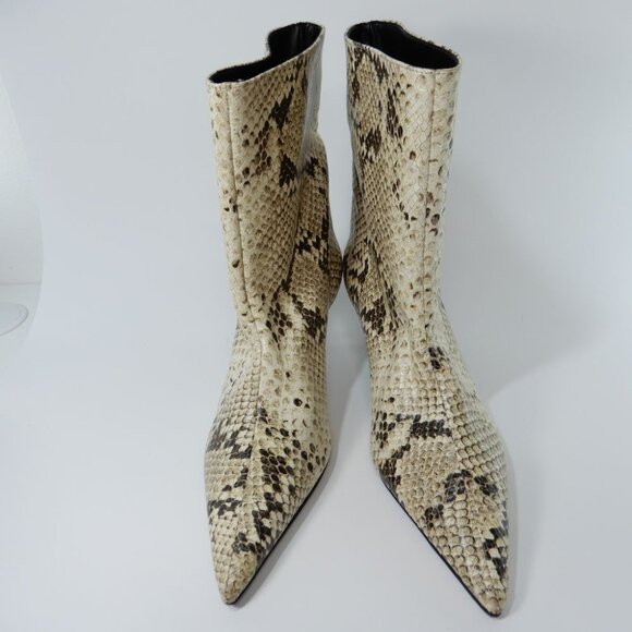 SCHUTZ Frances Pointed Toe Bootie Sz 7 Kitten Heel Cream Beige Snake Leather NEW - Picture 8 of 12